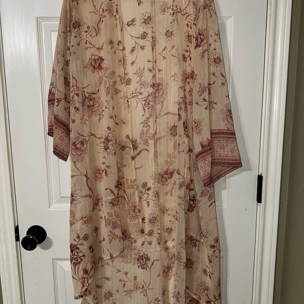 Maurices Floral Kimono Jacket - Cream and Pink
